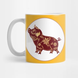 Year Of The Pig Colorful Paper Cut Art Design Mug
